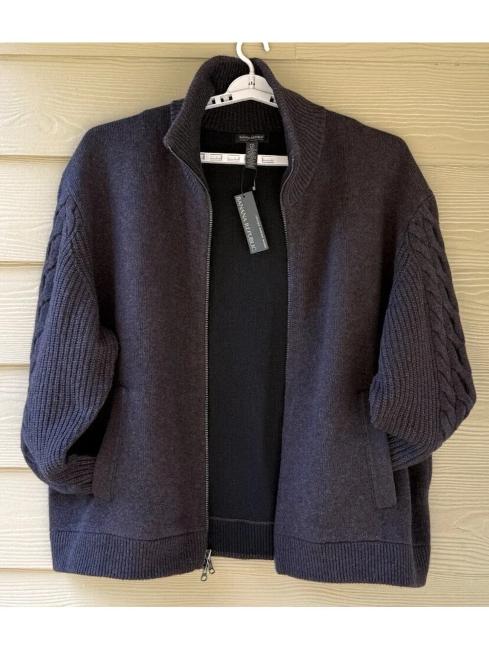 Banana Republic Men's XXL Brown Italian Wool Blend Full Zip Sweater Knit Jacket